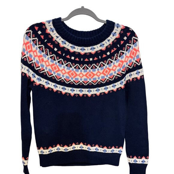 J. Crew Fair Isle Nordic Navy Crew Neck Long Sleeve Sweater - Picture 1 of 8